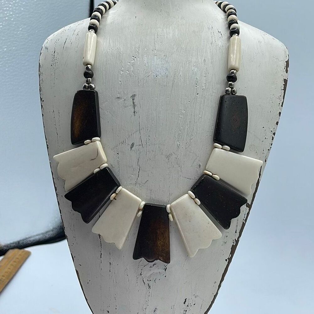 Vintage segment crafted tribal natural bone and horn necklace.